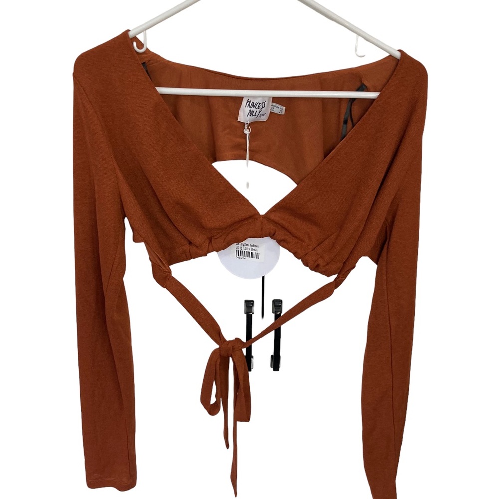 Princess Polly Cati Long Sleeve Top Brown Size‎ 10.